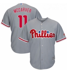 Youth Majestic Philadelphia Phillies 11 Tim McCarver Authentic Grey Road Cool Base MLB Jersey