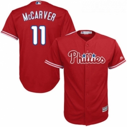 Youth Majestic Philadelphia Phillies 11 Tim McCarver Authentic Red Alternate Cool Base MLB Jersey