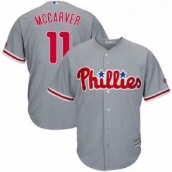 Youth Majestic Philadelphia Phillies 11 Tim McCarver Replica Grey Road Cool Base MLB Jersey