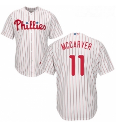 Youth Majestic Philadelphia Phillies 11 Tim McCarver Replica WhiteRed Strip Home Cool Base MLB Jersey