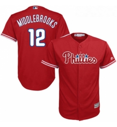 Youth Majestic Philadelphia Phillies 12 Will Middlebrooks Replica Red Alternate Cool Base MLB Jersey 