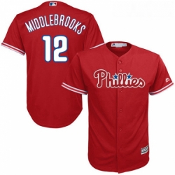 Youth Majestic Philadelphia Phillies 12 Will Middlebrooks Replica Red Alternate Cool Base MLB Jersey 