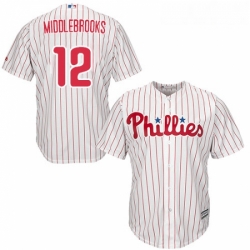 Youth Majestic Philadelphia Phillies 12 Will Middlebrooks Replica WhiteRed Strip Home Cool Base MLB Jersey 