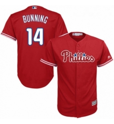 Youth Majestic Philadelphia Phillies 14 Jim Bunning Authentic Red Alternate Cool Base MLB Jersey 