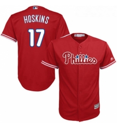 Youth Majestic Philadelphia Phillies 17 Rhys Hoskins Authentic Red Alternate Cool Base MLB Jersey 