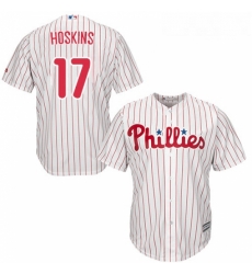 Youth Majestic Philadelphia Phillies 17 Rhys Hoskins Authentic WhiteRed Strip Home Cool Base MLB Jersey 