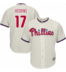 Youth Majestic Philadelphia Phillies 17 Rhys Hoskins Replica Cream Alternate Cool Base MLB Jersey 