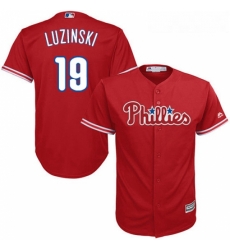 Youth Majestic Philadelphia Phillies 19 Greg Luzinski Authentic Red Alternate Cool Base MLB Jersey