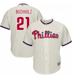 Youth Majestic Philadelphia Phillies 21 Clay Buchholz Authentic Cream Alternate Cool Base MLB Jersey 