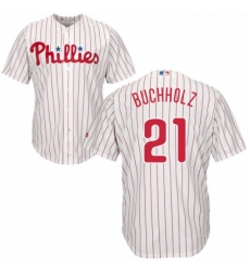 Youth Majestic Philadelphia Phillies 21 Clay Buchholz Authentic WhiteRed Strip Home Cool Base MLB Jersey 