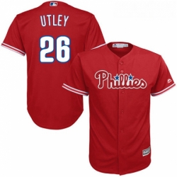 Youth Majestic Philadelphia Phillies 26 Chase Utley Authentic Red Alternate Cool Base MLB Jersey