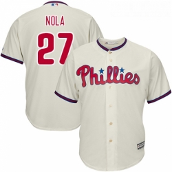 Youth Majestic Philadelphia Phillies 27 Aaron Nola Authentic Cream Alternate Cool Base MLB Jersey