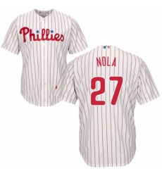 Youth Majestic Philadelphia Phillies 27 Aaron Nola Authentic WhiteRed Strip Home Cool Base MLB Jersey