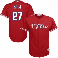 Youth Majestic Philadelphia Phillies 27 Aaron Nola Replica Red Alternate Cool Base MLB Jersey