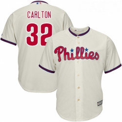Youth Majestic Philadelphia Phillies 32 Steve Carlton Authentic Cream Alternate Cool Base MLB Jersey