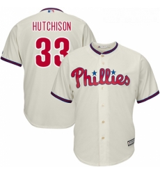 Youth Majestic Philadelphia Phillies 33 Drew Hutchison Authentic Cream Alternate Cool Base MLB Jersey 