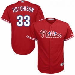 Youth Majestic Philadelphia Phillies 33 Drew Hutchison Authentic Red Alternate Cool Base MLB Jersey 