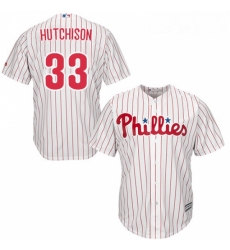 Youth Majestic Philadelphia Phillies 33 Drew Hutchison Authentic WhiteRed Strip Home Cool Base MLB Jersey 