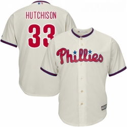 Youth Majestic Philadelphia Phillies 33 Drew Hutchison Replica Cream Alternate Cool Base MLB Jersey 