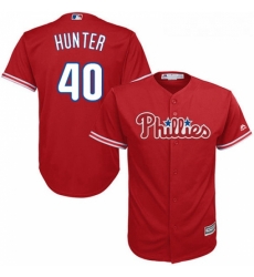 Youth Majestic Philadelphia Phillies 40 Tommy Hunter Authentic Red Alternate Cool Base MLB Jersey 