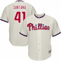 Youth Majestic Philadelphia Phillies 41 Carlos Santana Replica Cream Alternate Cool Base MLB Jersey 