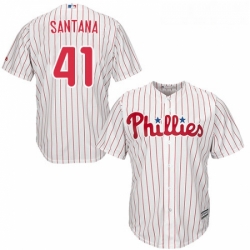 Youth Majestic Philadelphia Phillies 41 Carlos Santana Replica WhiteRed Strip Home Cool Base MLB Jersey 