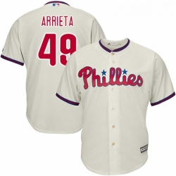 Youth Majestic Philadelphia Phillies 49 Jake Arrieta Authentic Cream Alternate Cool Base MLB Jersey 