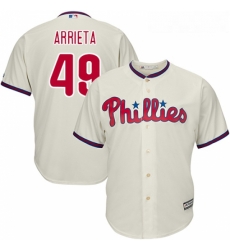 Youth Majestic Philadelphia Phillies 49 Jake Arrieta Replica Cream Alternate Cool Base MLB Jersey 