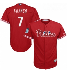 Youth Majestic Philadelphia Phillies 7 Maikel Franco Authentic Scarlet 2017 Spring Training Cool Base MLB Jersey