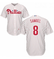 Youth Majestic Philadelphia Phillies 8 Juan Samuel Authentic WhiteRed Strip Home Cool Base MLB Jersey