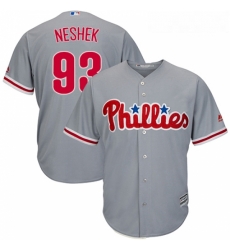 Youth Majestic Philadelphia Phillies 93 Pat Neshek Authentic Grey Road Cool Base MLB Jersey 