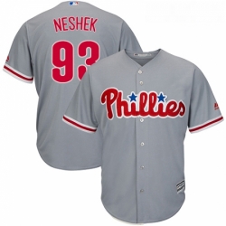 Youth Majestic Philadelphia Phillies 93 Pat Neshek Authentic Grey Road Cool Base MLB Jersey 