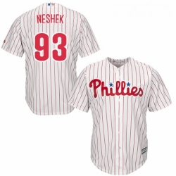 Youth Majestic Philadelphia Phillies 93 Pat Neshek Replica WhiteRed Strip Home Cool Base MLB Jersey 