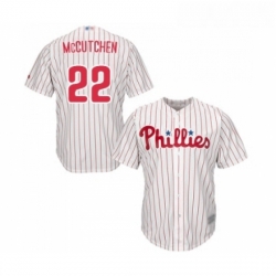 Youth Philadelphia Phillies 22 Andrew McCutchen Replica White Red Strip Home Cool Base Baseball Jersey 