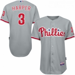 Youth Philadelphia Phillies 3 Bryce Harper Grey Cool Base Stitched MLB Jersey 