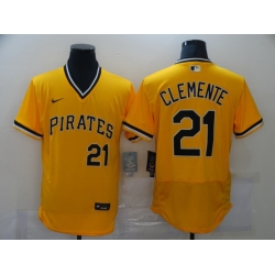 Men Nike Pittsburgh Pirates Roberto Clemente 21 Gold Flex Base Authentic Collection MLB Jersey