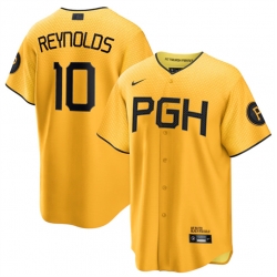 Men Pittsburgh Pirates 10 Bryan Reynolds Gold 2023 City Connect Stitched Jersey
