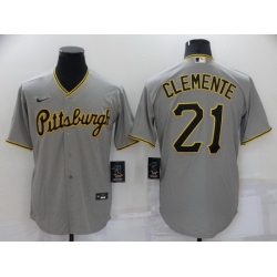 Men Pittsburgh Pirates 21 Roberto Clemente Grey Cool Base Stitched jersey