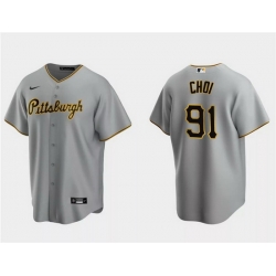 Men Pittsburgh Pirates 91 Ji Man Choi Grey Cool Base Stitched Baseball Jersey