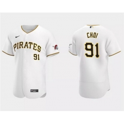 Men Pittsburgh Pirates 91 Ji Man Choi White Flex Base Stitched Baseball Jersey