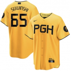 Men Pittsburgh Pirates Jack Suwinski #65 Gold 2023 City Connect Flex Base Stitched Jersey
