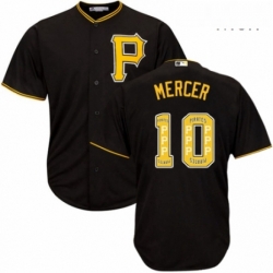 Mens Majestic Pittsburgh Pirates 10 Jordy Mercer Authentic Black Team Logo Fashion Cool Base MLB Jersey 