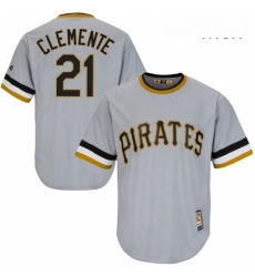Mens Majestic Pittsburgh Pirates 21 Roberto Clemente Authentic Grey Cooperstown Throwback MLB Jersey