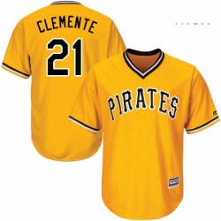 Mens Majestic Pittsburgh Pirates 21 Roberto Clemente Replica Gold Alternate Cool Base MLB Jersey