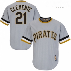 Mens Majestic Pittsburgh Pirates 21 Roberto Clemente Replica Grey Cooperstown Throwback MLB Jersey