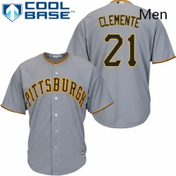Mens Majestic Pittsburgh Pirates 21 Roberto Clemente Replica Grey Road Cool Base MLB Jersey