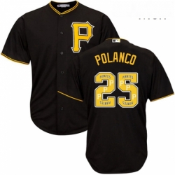 Mens Majestic Pittsburgh Pirates 25 Gregory Polanco Authentic Black Team Logo Fashion Cool Base MLB Jersey