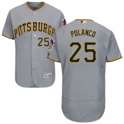 Mens Majestic Pittsburgh Pirates 25 Gregory Polanco Grey Road Flex Base Authentic Collection MLB Jersey