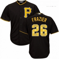 Mens Majestic Pittsburgh Pirates 26 Adam Frazier Authentic Black Team Logo Fashion Cool Base MLB Jersey 