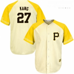 Mens Majestic Pittsburgh Pirates 27 Jung ho Kang Authentic CreamGold Exclusive MLB Jersey